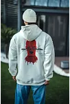 Erkek Kapüşonlu Kanguru Cepli Sweatshirt 3 İplik Pamuklu Baskılı Hoodie -  Beyaz