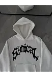 Kadın Kapüşonlu Kanguru Cepli Sweatshirt 3 İplik Pamuklu Baskılı Hoodie -  Beyaz