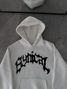 Kadın Kapüşonlu Kanguru Cepli Sweatshirt 3 İplik Pamuklu Baskılı Hoodie -  Beyaz