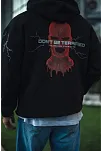 Erkek Kapüşonlu Kanguru Cepli Sweatshirt 3 İplik Pamuklu Baskılı Hoodie -  Siyah