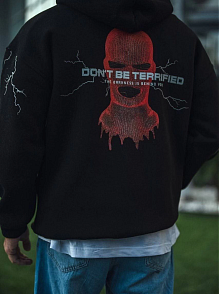 Erkek Kapüşonlu Kanguru Cepli Sweatshirt 3 İplik Pamuklu Baskılı Hoodie -  Siyah