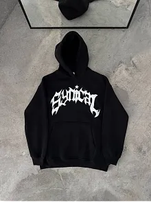 Kadın Kapüşonlu Kanguru Cepli Sweatshirt 3 İplik Pamuklu Baskılı Hoodie -  Siyah