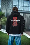 Erkek Kapüşonlu Kanguru Cepli Sweatshirt 3 İplik Pamuklu Baskılı Hoodie -  Siyah