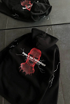 Kadın Kapüşonlu Kanguru Cepli Sweatshirt 3 İplik Pamuklu Baskılı Hoodie - Siyah