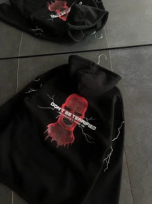 Kadın Kapüşonlu Kanguru Cepli Sweatshirt 3 İplik Pamuklu Baskılı Hoodie - Siyah
