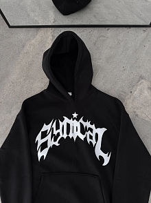 Kadın Kapüşonlu Kanguru Cepli Sweatshirt 3 İplik Pamuklu Baskılı Hoodie -  Siyah