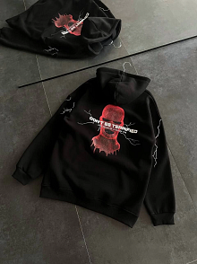 Kadın Kapüşonlu Kanguru Cepli Sweatshirt 3 İplik Pamuklu Baskılı Hoodie - Siyah