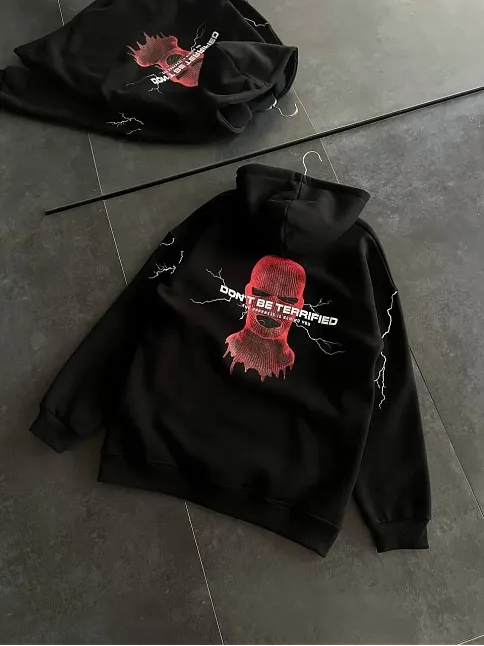 Kadın Kapüşonlu Kanguru Cepli Sweatshirt 3 İplik Pamuklu Baskılı Hoodie - Siyah