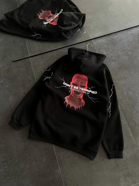 Kadın Kapüşonlu Kanguru Cepli Sweatshirt 3 İplik Pamuklu Baskılı Hoodie - Siyah