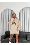 Kadın Oversize Kapüşonlu Cepli Baskılı 3 İplik Pamuklu Hoodie Sweatshirt - Bej
