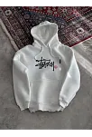 Kadın Oversize Kapüşonlu Cepli Baskılı 3 İplik Pamuklu Hoodie Sweatshirt - Beyaz