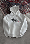 Kadın Oversize Kapüşonlu Cepli Baskılı 3 İplik Pamuklu Hoodie Sweatshirt - Beyaz