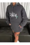 Kadın Oversize Kapüşonlu Cepli Baskılı 3 İplik Pamuklu Hoodie Sweatshirt - Füme Kadın Oversize Kapüşonlu Cepli Baskılı 3 İplik Pamuklu Hoodie Sweatshirt - Füme