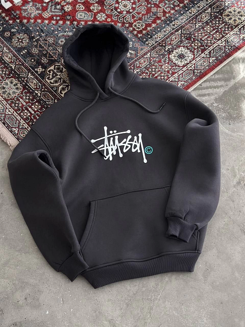 Kadın Oversize Kapüşonlu Cepli Baskılı 3 İplik Pamuklu Hoodie Sweatshirt - Füme