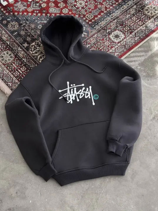 Kadın Oversize Kapüşonlu Cepli Baskılı 3 İplik Pamuklu Hoodie Sweatshirt - Füme Kadın Oversize Kapüşonlu Cepli Baskılı 3 İplik Pamuklu Hoodie Sweatshirt - Füme