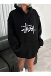 Kadın Oversize Kapüşonlu Cepli Baskılı 3 İplik Pamuklu Hoodie Sweatshirt - Siyah