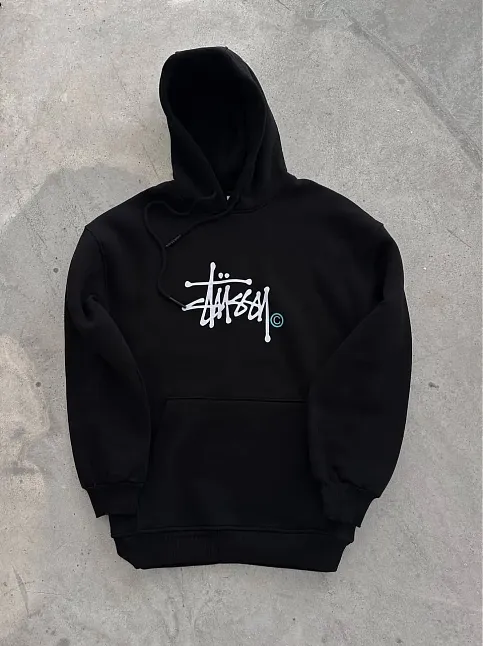 Kadın Oversize Kapüşonlu Cepli Baskılı 3 İplik Pamuklu Hoodie Sweatshirt - Siyah
