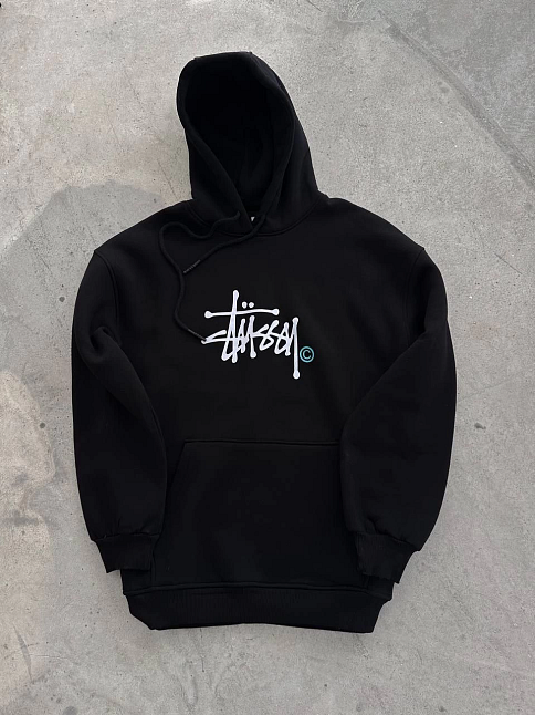Kadın Oversize Kapüşonlu Cepli Baskılı 3 İplik Pamuklu Hoodie Sweatshirt - Siyah