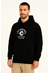 Erkek Kapüşonlu Kanguru Cepli Sweatshirt 3 İplik Pamuklu Baskılı Hoodie - Siyah