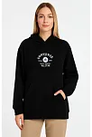 Kadın Kapüşonlu Kanguru Cepli Sweatshirt 3 İplik Pamuklu Baskılı Hoodie - Siyah
