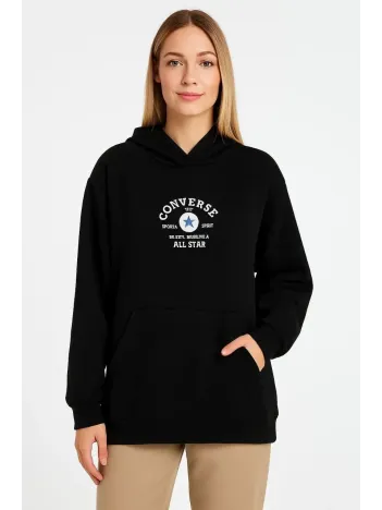 Kadın Kapüşonlu Kanguru Cepli Sweatshirt 3 İplik Pamuklu Baskılı Hoodie - Siyah