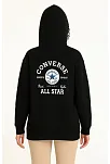 Kadın Kapüşonlu Kanguru Cepli Sweatshirt 3 İplik Pamuklu Baskılı Hoodie - Siyah