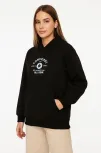 Kadın Kapüşonlu Kanguru Cepli Sweatshirt 3 İplik Pamuklu Baskılı Hoodie - Siyah Kadın Kapüşonlu Kanguru Cepli Sweatshirt 3 İplik Pamuklu Baskılı Hoodie - Siyah