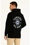 Erkek Kapüşonlu Kanguru Cepli Sweatshirt 3 İplik Pamuklu Baskılı Hoodie - Siyah