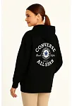 Kadın Kapüşonlu Kanguru Cepli Sweatshirt 3 İplik Pamuklu Baskılı Hoodie - Siyah