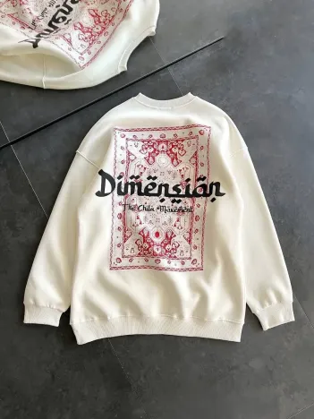 Kadın 3 İplik Pamuklu Bisiklet Yaka Baskılı Sweatshirt - Beyaz