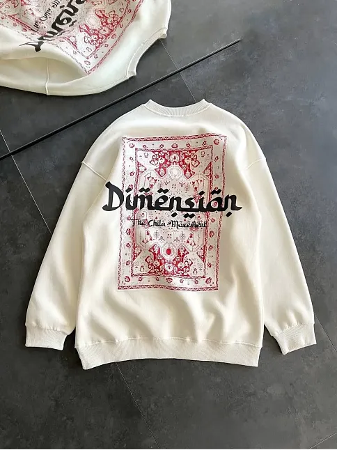 Kadın 3 İplik Pamuklu Bisiklet Yaka Baskılı Sweatshirt - Beyaz