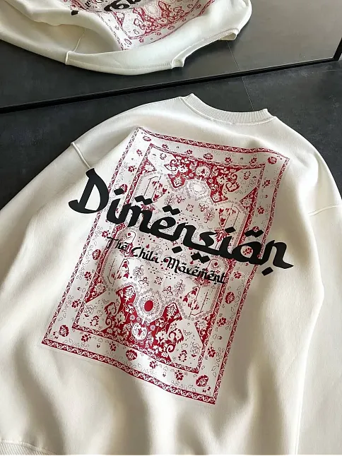 Kadın 3 İplik Pamuklu Bisiklet Yaka Baskılı Sweatshirt - Beyaz
