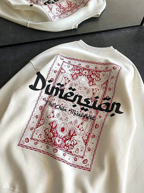 Kadın 3 İplik Pamuklu Bisiklet Yaka Baskılı Sweatshirt - Beyaz