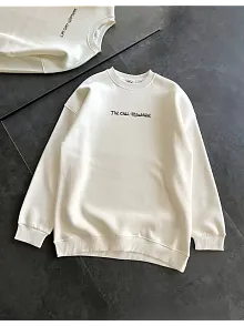 Kadın 3 İplik Pamuklu Bisiklet Yaka Baskılı Sweatshirt - Beyaz