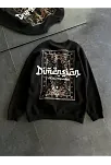 Kadın 3 İplik Pamuklu Bisiklet Yaka Baskılı Sweatshirt - Siyah