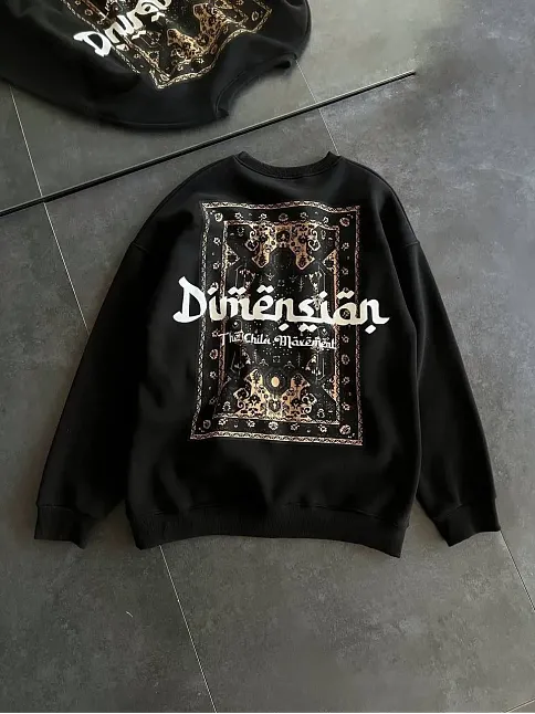 Kadın 3 İplik Pamuklu Bisiklet Yaka Baskılı Sweatshirt - Siyah