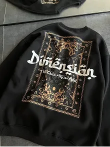 Kadın 3 İplik Pamuklu Bisiklet Yaka Baskılı Sweatshirt - Siyah