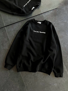Kadın 3 İplik Pamuklu Bisiklet Yaka Baskılı Sweatshirt - Siyah