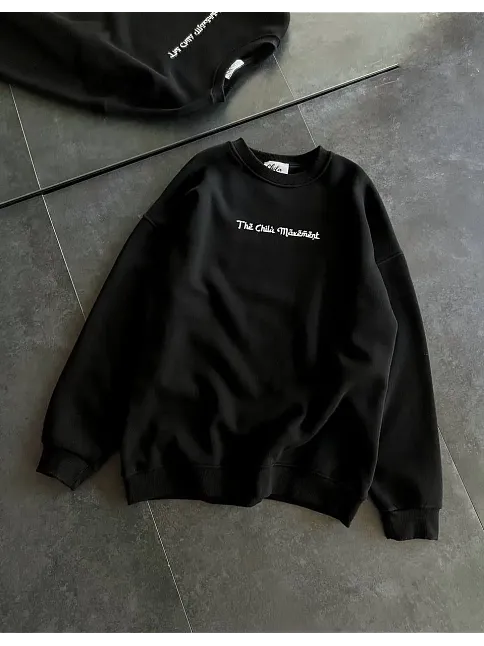 Kadın 3 İplik Pamuklu Bisiklet Yaka Baskılı Sweatshirt - Siyah