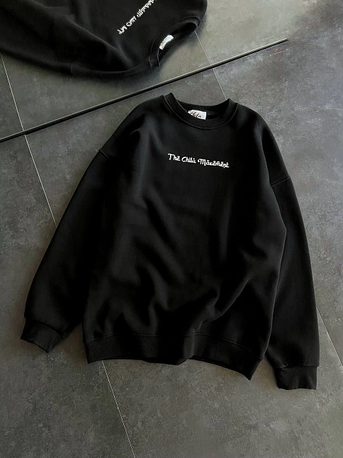 Kadın 3 İplik Pamuklu Bisiklet Yaka Baskılı Sweatshirt - Siyah