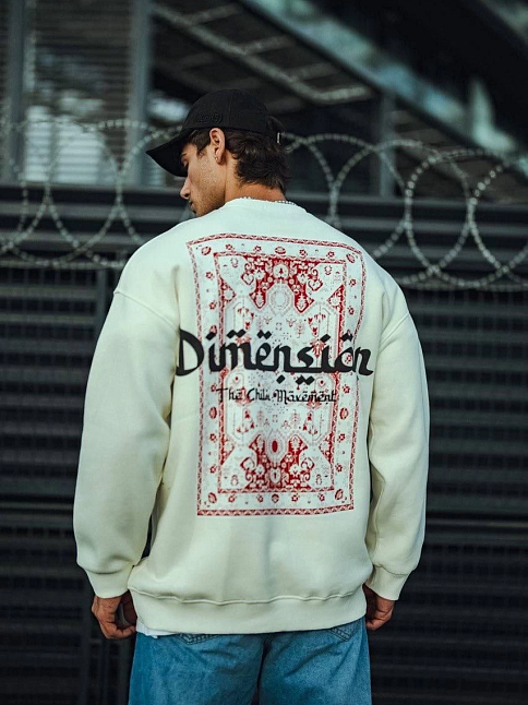 Erkek 3 İplik Pamuklu Bisiklet Yaka Baskılı Sweatshirt - Beyaz