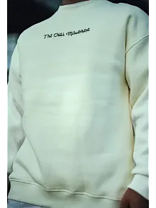 Erkek 3 İplik Pamuklu Bisiklet Yaka Baskılı Sweatshirt - Beyaz