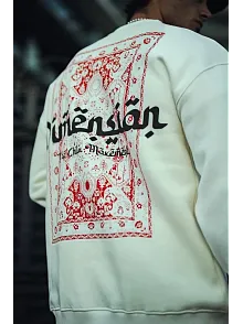 Erkek 3 İplik Pamuklu Bisiklet Yaka Baskılı Sweatshirt - Beyaz