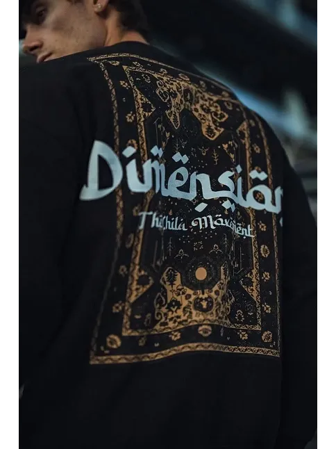 Erkek 3 İplik Pamuklu Bisiklet Yaka Baskılı Sweatshirt - Siyah