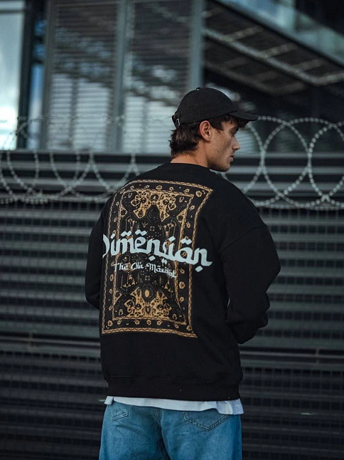 Erkek 3 İplik Pamuklu Bisiklet Yaka Baskılı Sweatshirt - Siyah