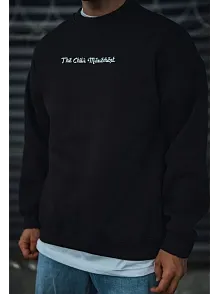 Erkek 3 İplik Pamuklu Bisiklet Yaka Baskılı Sweatshirt - Siyah