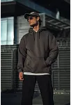 Erkek 3 İplik Pamuklu Kapüşonlu Basic Sweatshirt Hoodie - Füme