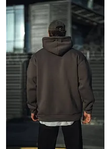 Erkek 3 İplik Pamuklu Kapüşonlu Basic Sweatshirt Hoodie - Füme