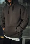 Erkek 3 İplik Pamuklu Kapüşonlu Basic Sweatshirt Hoodie - Füme