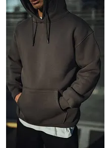 Erkek 3 İplik Pamuklu Kapüşonlu Basic Sweatshirt Hoodie - Füme